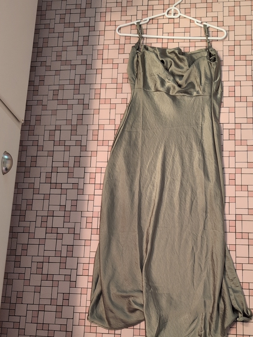 Mogidol Olive Green Satin Slip Dress - Women
